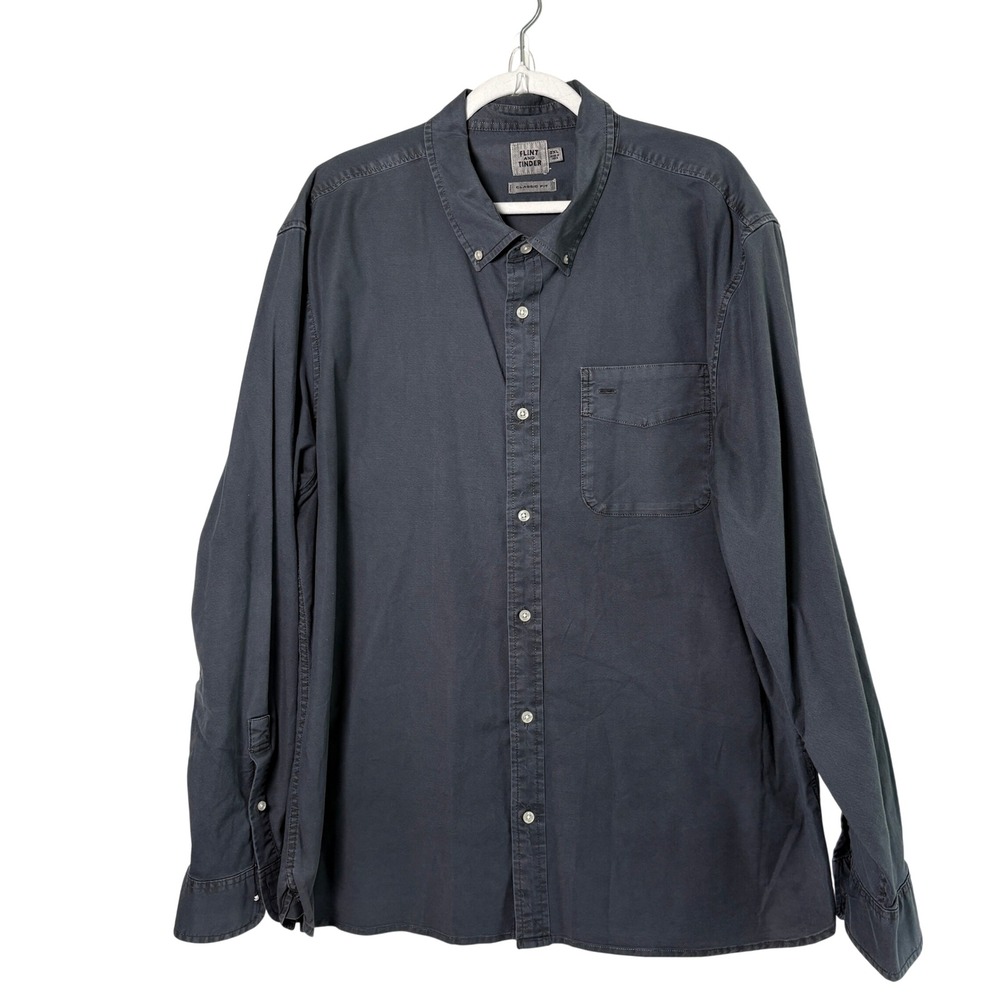 Flint and Tinder Button Down Shirt Mens 2XL Gray Classic Fit Cotton Long Sleeve